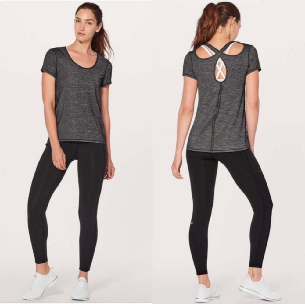 Lululemon Extra Mile Short Sleeve Heathered Black Shirt